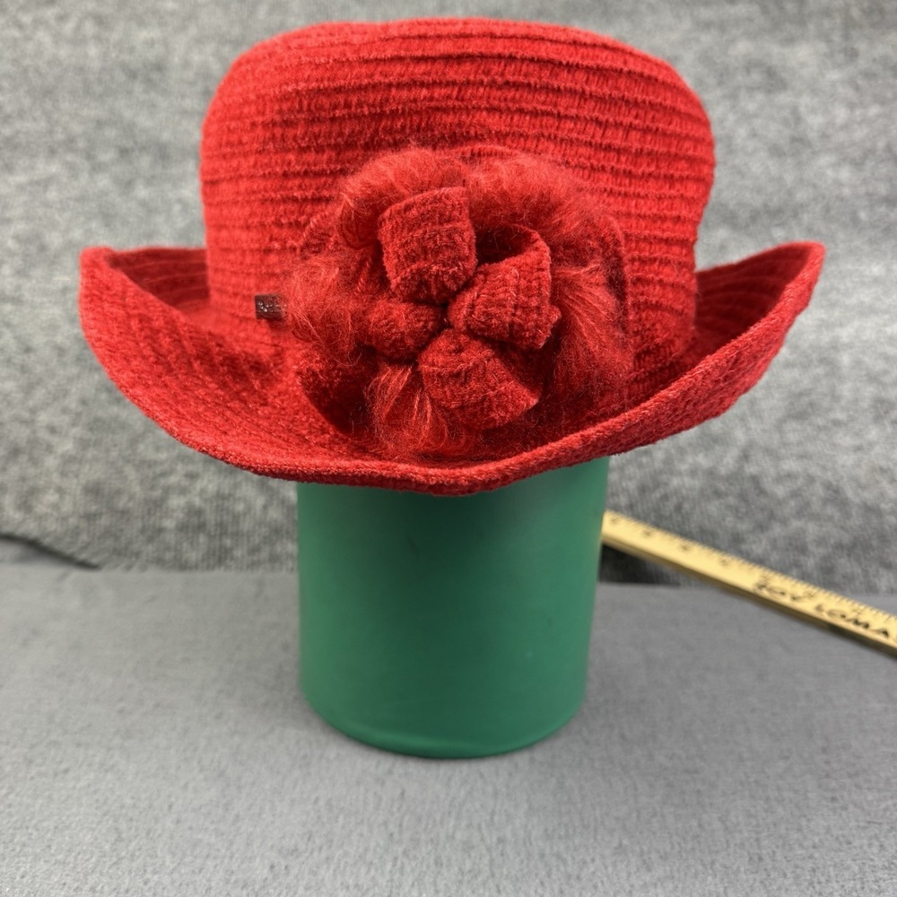 VTG Betmar New York Red Chenille Cloche Hat with Flower B024H Made in Taiwan - Picture 3 of 8